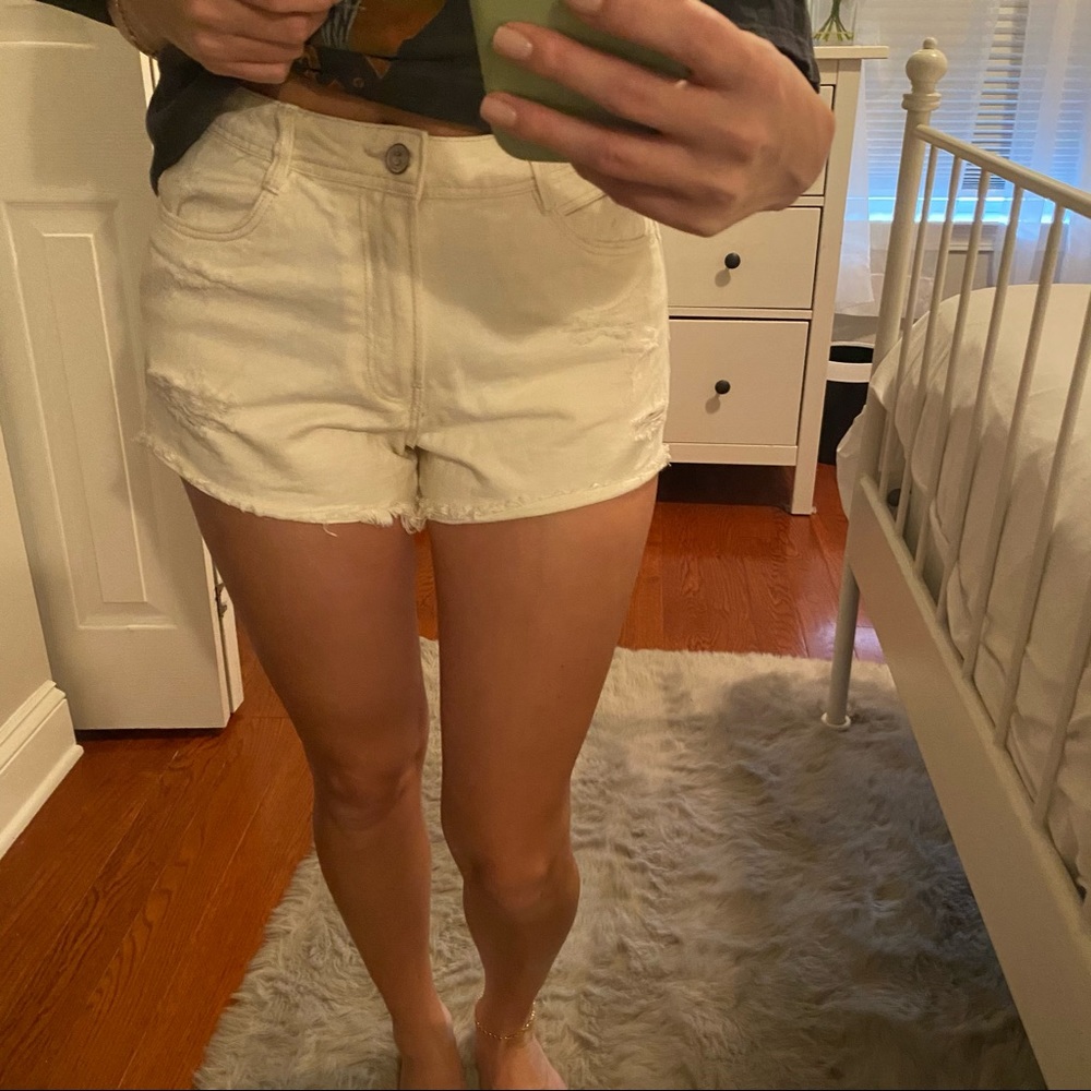 Zara White High Waisted Denim Shorts